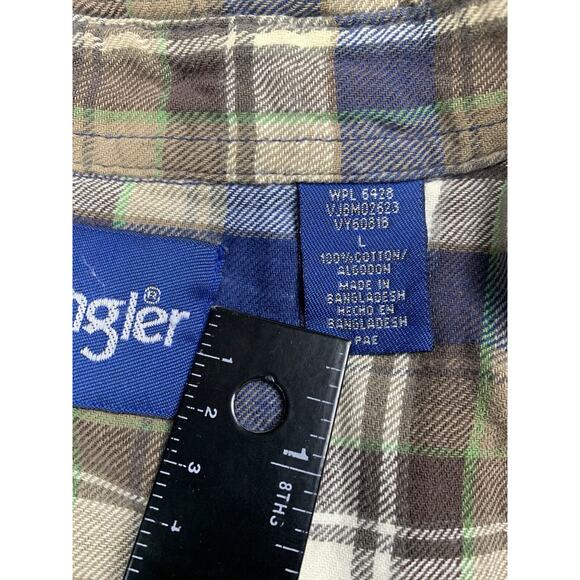 Wrangler Pearl Snap Men’s XL Blue Brown Plaid Long Sleeve 100% Cotton 751 - Picture 5 of 8